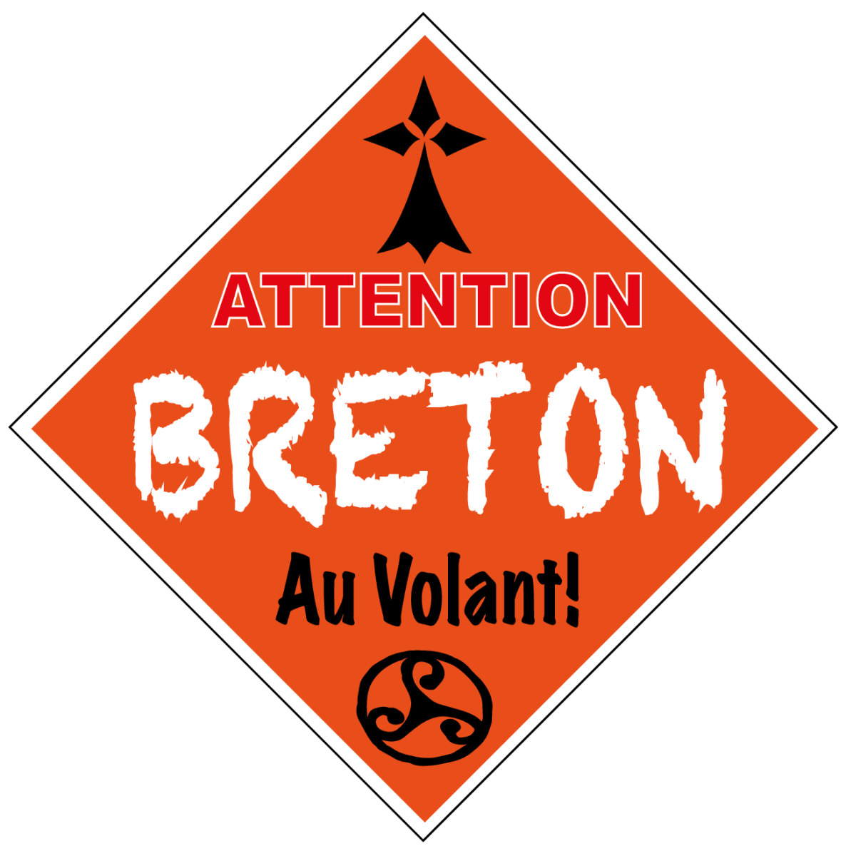 Autocollant Attention Breton Au Volant 15 x 15 cm